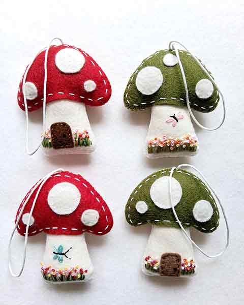 Four Felt toadstools