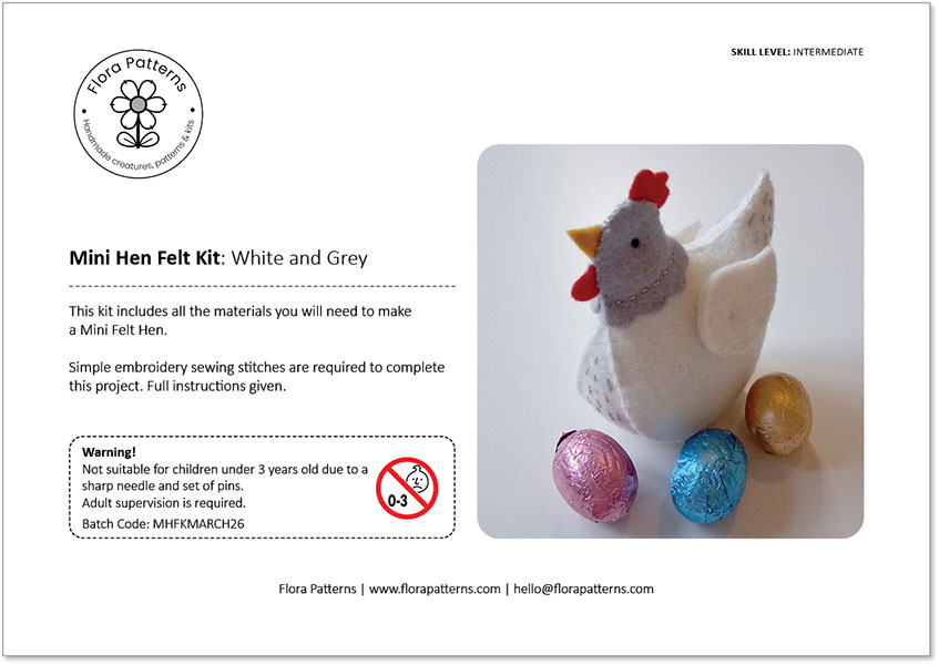 Flora patterns mini hen instruction booklet front cover.