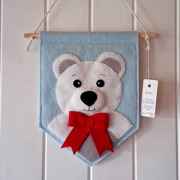 Flora Patterns hanging felt wall flag with polar bear.